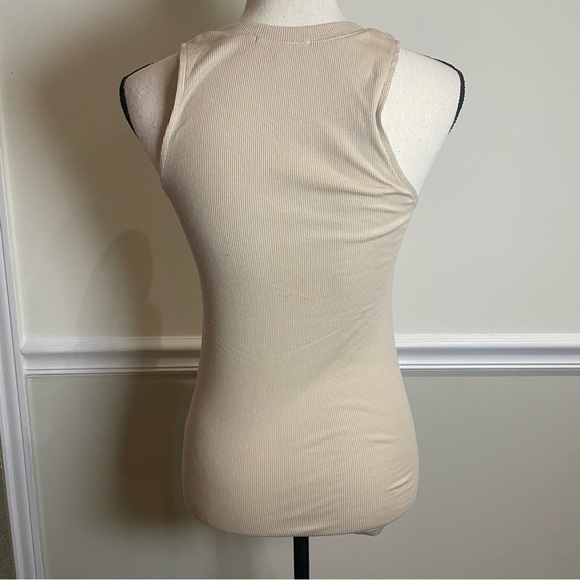 Cotton Citizen Light Tan Ribbed High Crew Neck Tank top - Picture 5 of 8